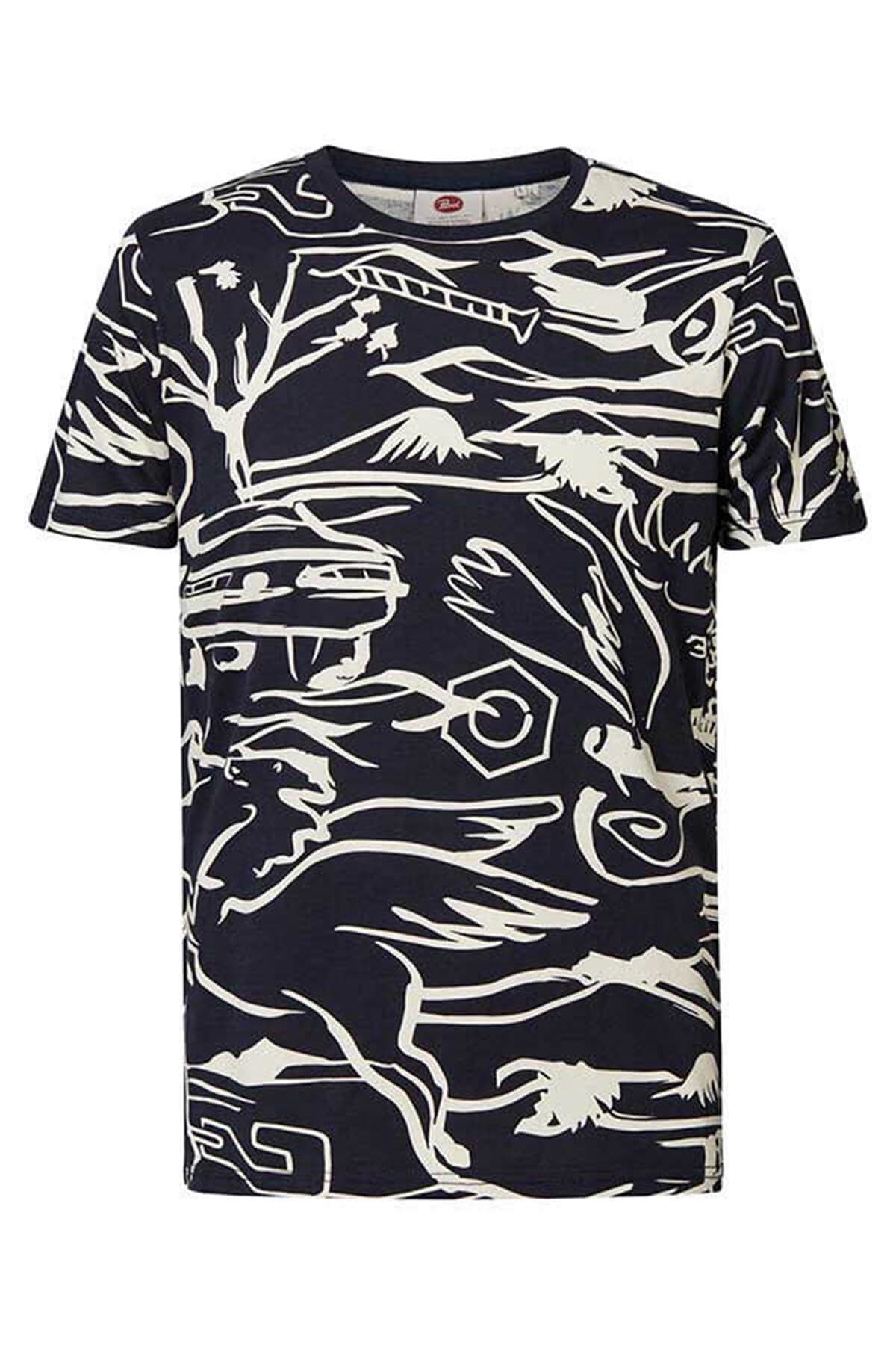 Petrol Industries T-shirt With All Over Print - Σκούρο‌‌ μπλε