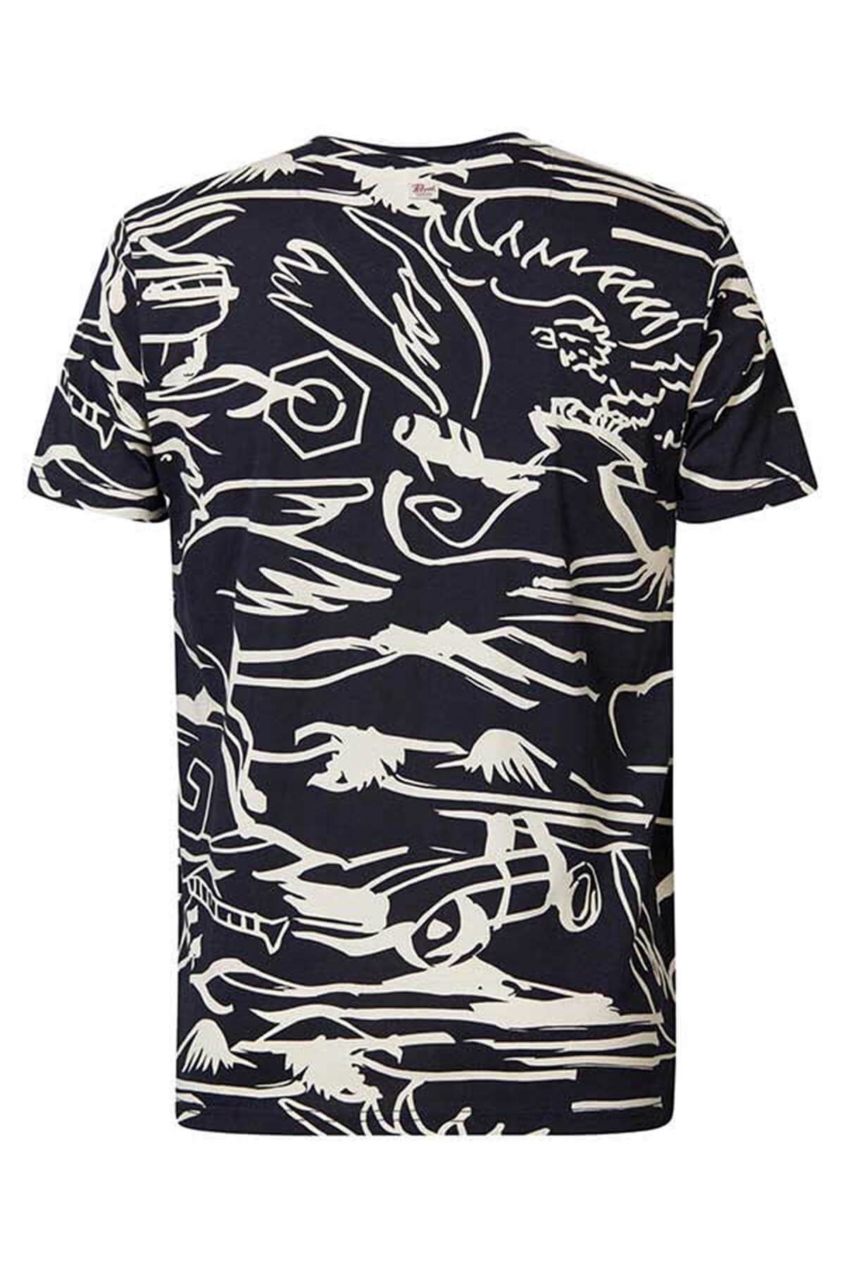 Petrol Industries T-shirt With All Over Print - Σκούρο‌‌ μπλε