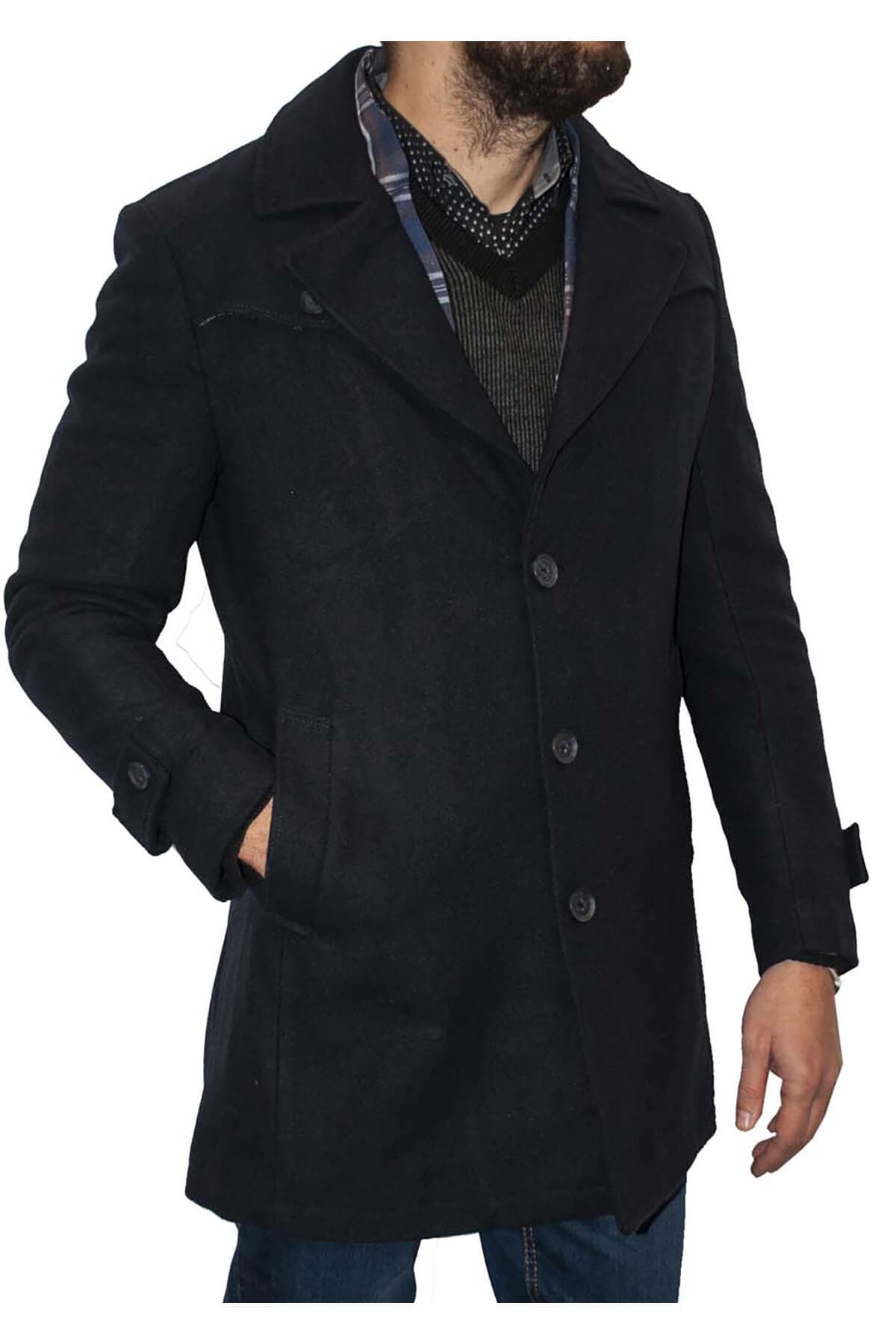 Leonardo Uomo Μάλλινο Παλτό - Σκούρο μπλε - W21LU17003