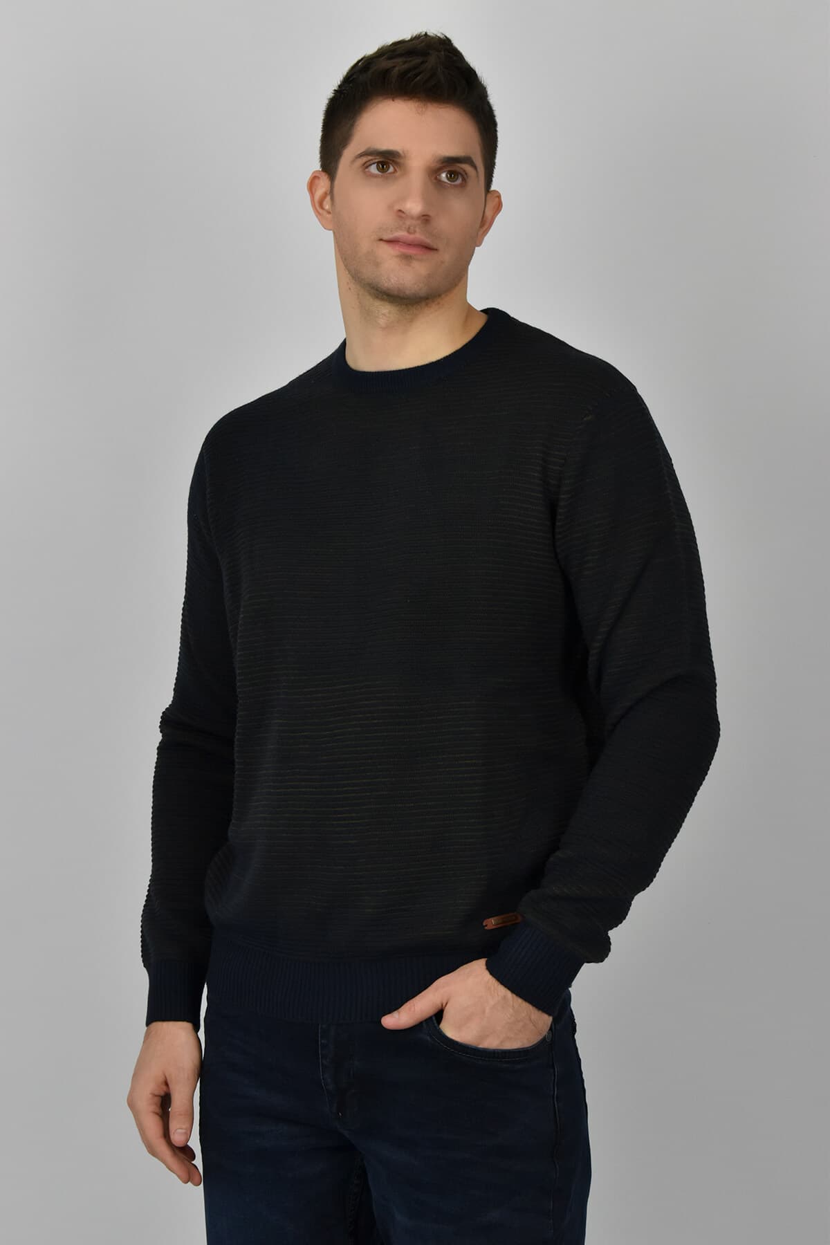 Leonardo Uomo Πουλόβερ Με Ανάγλυφο Σχέδιο - Σκούρο‌‌ μπλε - W22LU02506