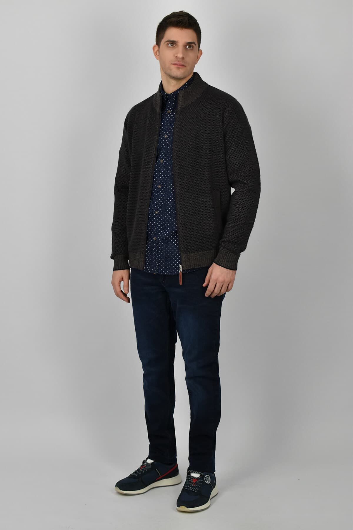 Leonardo Uomo Ζακέτα Με Ανάγλυφο Σχέδιο - Σκούρο‌‌ μπλε - W22LU021090