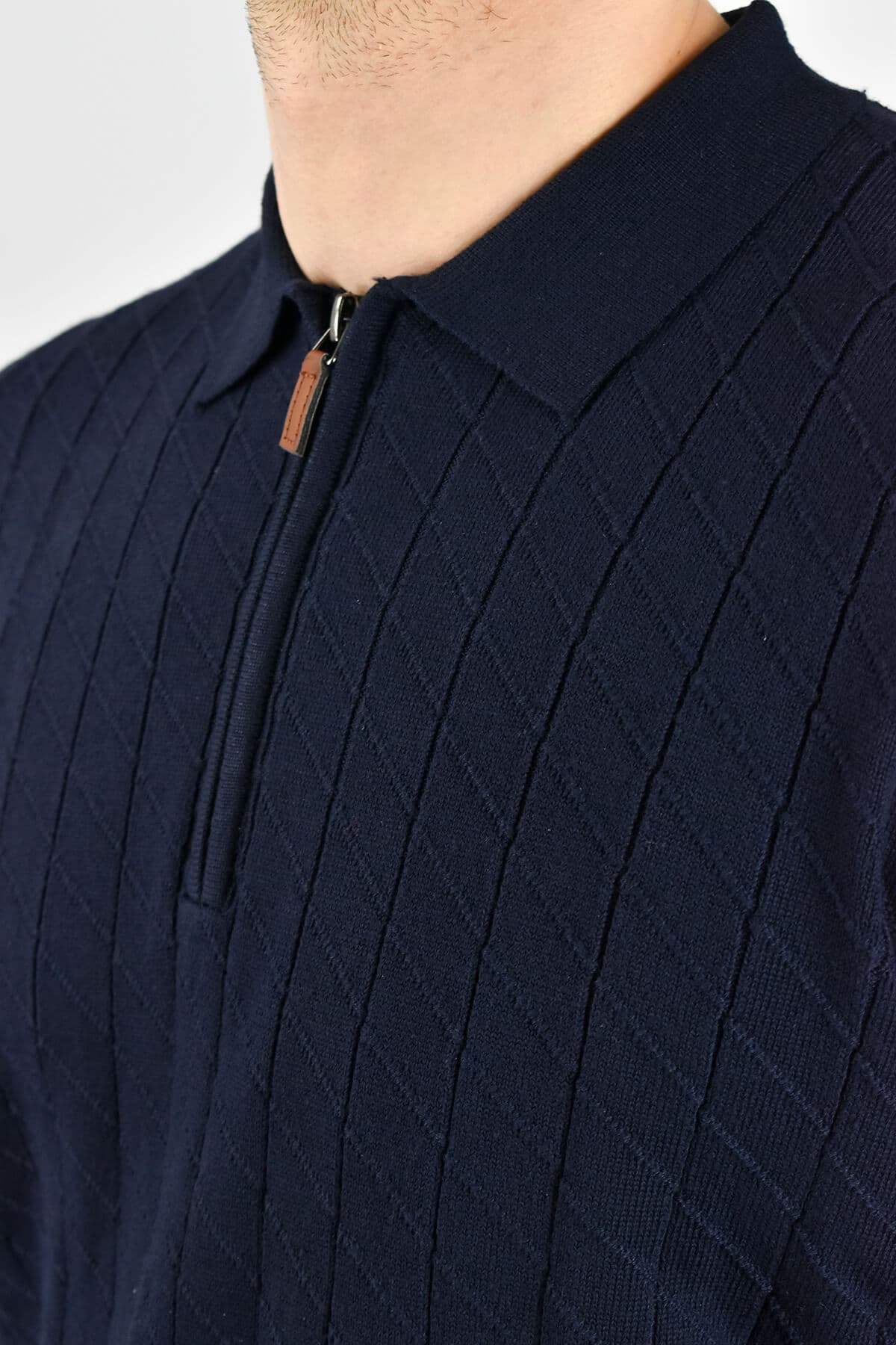 Shutton Blue Πουλόβερ Με Γιακά Και Σχέδιο Στην Ύφανση - Σκούρο‌‌ μπλε - Punto Caballero Y-Mans Punto