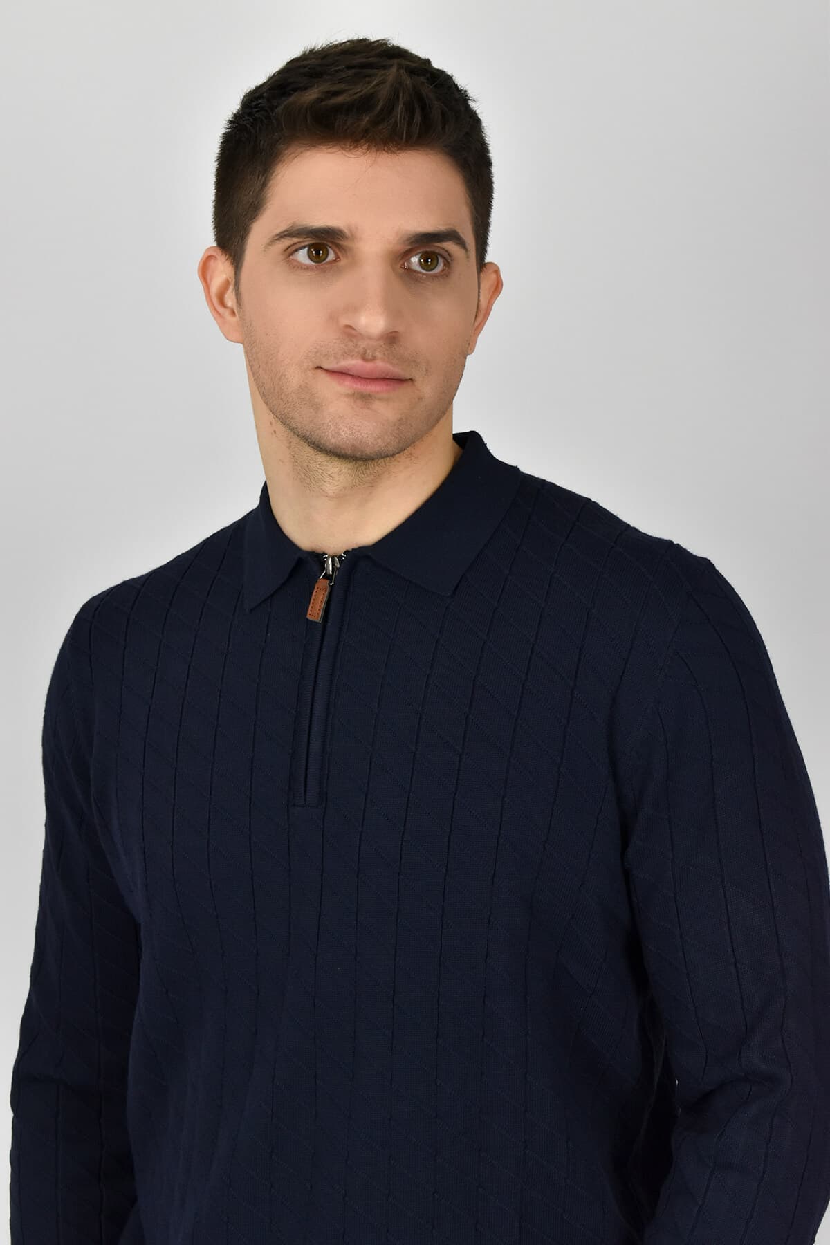 Shutton Blue Πουλόβερ Με Γιακά Και Σχέδιο Στην Ύφανση - Σκούρο‌‌ μπλε - Punto Caballero Y-Mans Punto