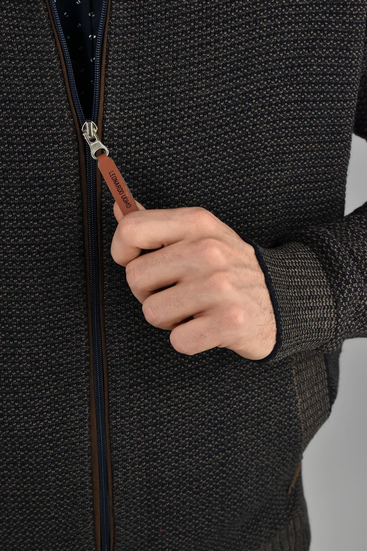 Leonardo Uomo Ζακέτα Με Ανάγλυφο Σχέδιο - Σκούρο‌‌ μπλε - W22LU021090