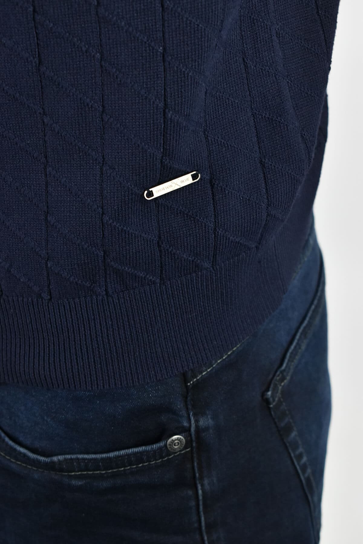 Shutton Blue Πουλόβερ Με Γιακά Και Σχέδιο Στην Ύφανση - Σκούρο‌‌ μπλε - Punto Caballero Y-Mans Punto