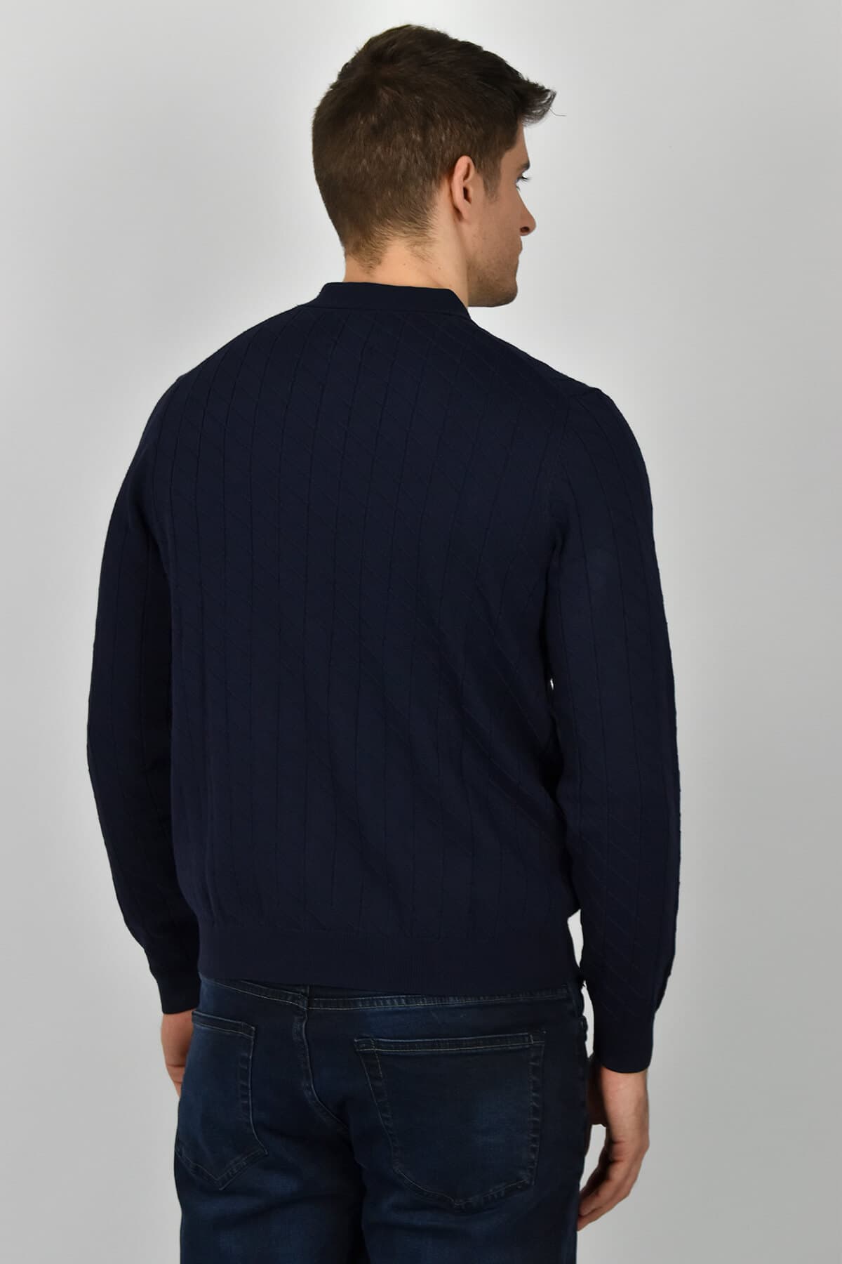 Shutton Blue Πουλόβερ Με Γιακά Και Σχέδιο Στην Ύφανση - Σκούρο‌‌ μπλε - Punto Caballero Y-Mans Punto