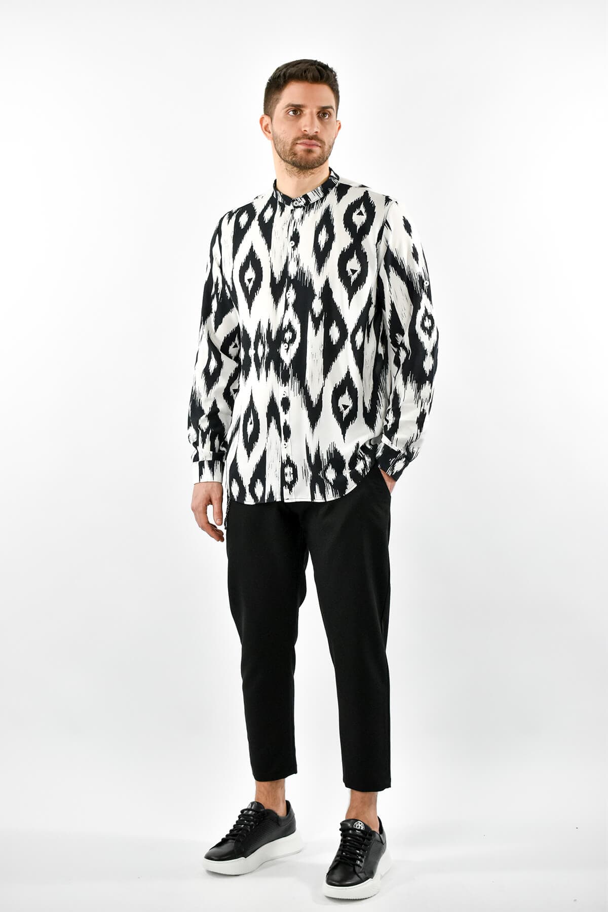 JustWest Πουκάμισο Μάο Με Σχέδιο