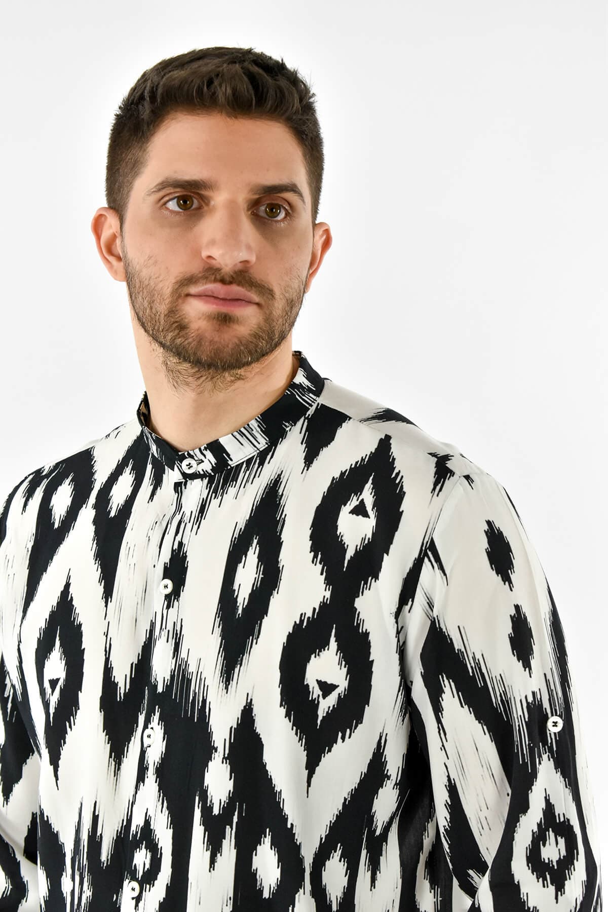JustWest Πουκάμισο Μάο Με Σχέδιο