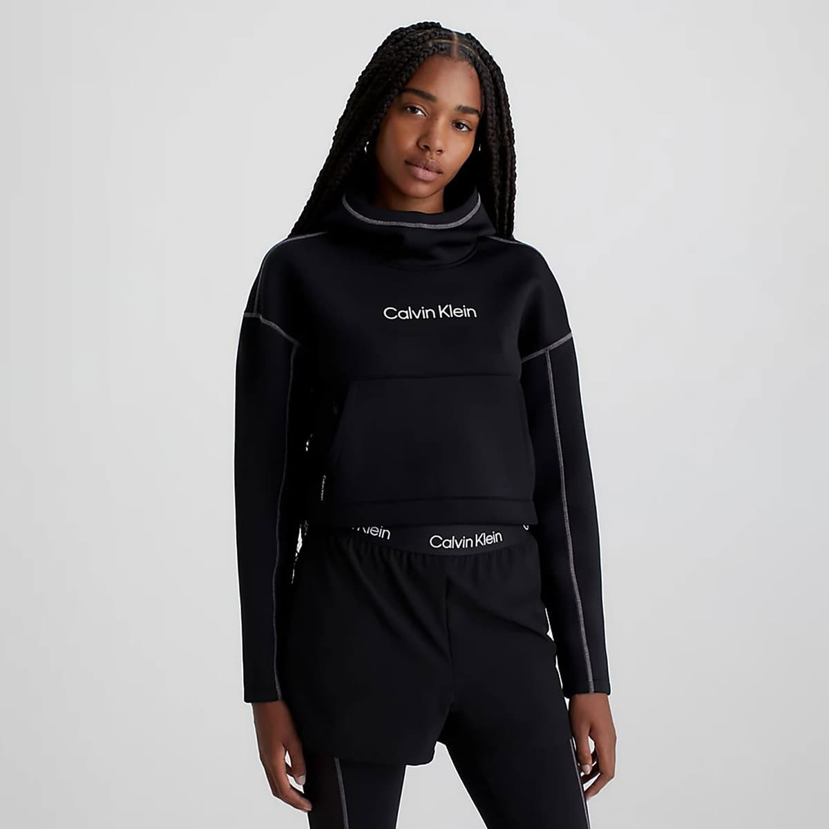 Calvin Klein Performance Cropped Logo Hoodie Μαυρο