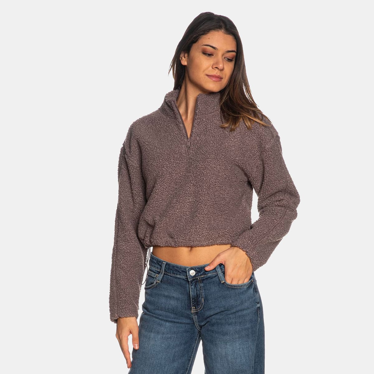 Calvin Klein Performance Cropped Sherpa Fleece Half-Zip Pullover Μωβ