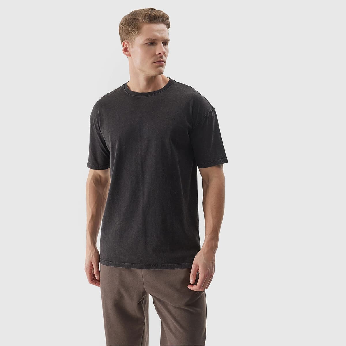 4F Men'S Oversized Plain T-Shirt Μαυρο