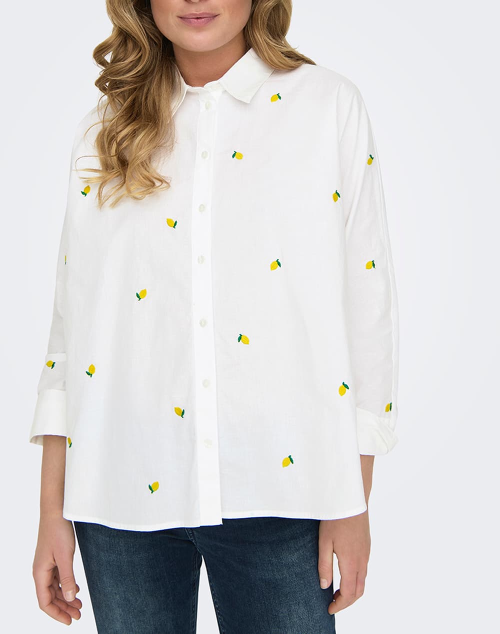 ONLY ONLNEW LINA GRACE LS EMB SHIRT NOOS WVN 15283743-Bright WhiteHeart White