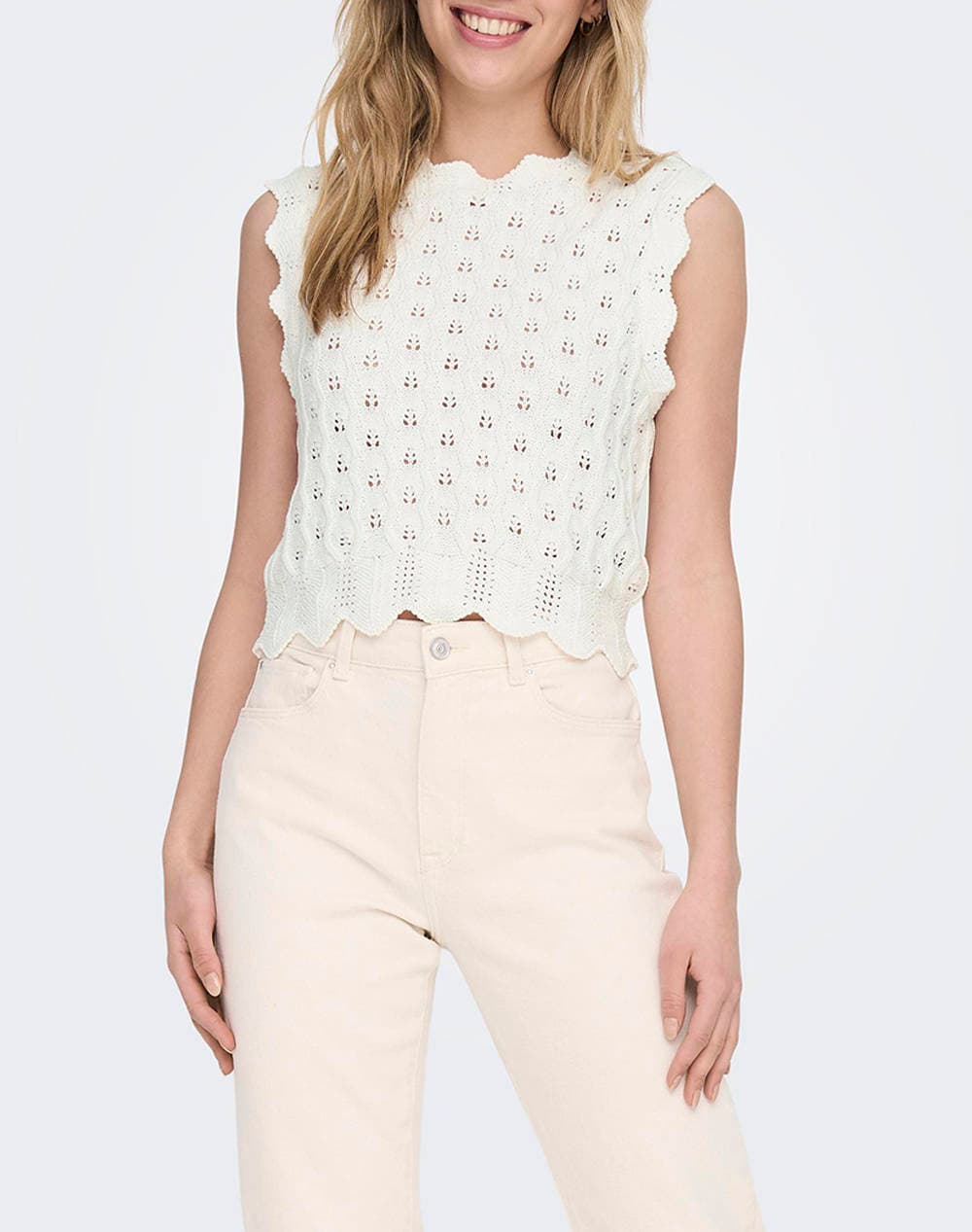 ONLY ONLLUNA LIFE SL O-NECK TANK NOOS KNT 15291602-Cloud Dancer OffWhite