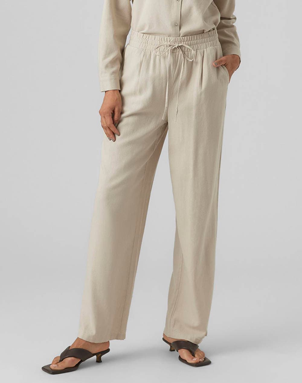 VERO MODA VMJESMILO WIDE PANTS WVN GA NOOS 10287363-Silver Lining Ecru