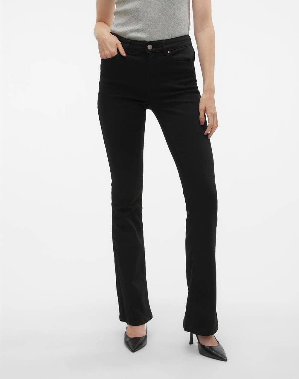 VERO MODA VMFLASH MR FLARED JEANS LI140 GA NOOS 10305103-BLACK Black