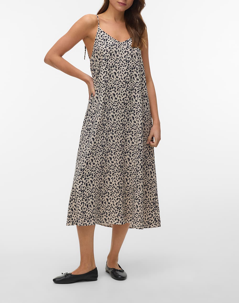 VERO MODA VMJESMILO CALF SINGLET DRESS WVN NOOS 10340519-Silver LiningSusleoobsidian Multi