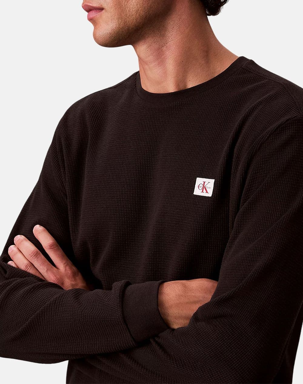 LONG SLEEVE CALVIN KLEIN WAFFLE CREWNECK BLACK CALVIN KLEIN