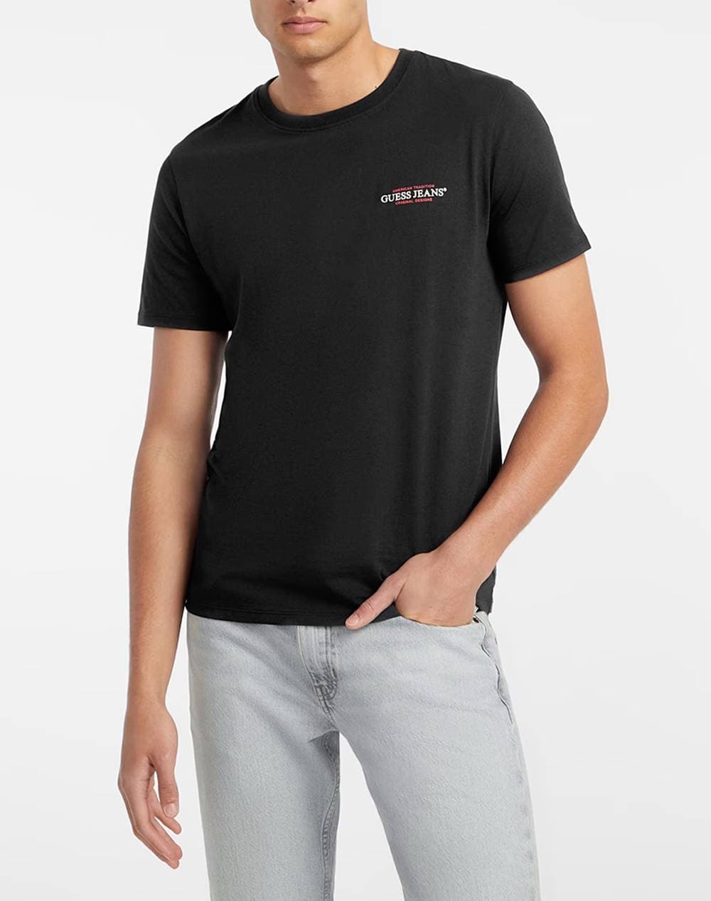 GUESS JEANS T-SHIRT CREWNECK SLIM FIT LOGO ΚΟΚΚΙΝΟ