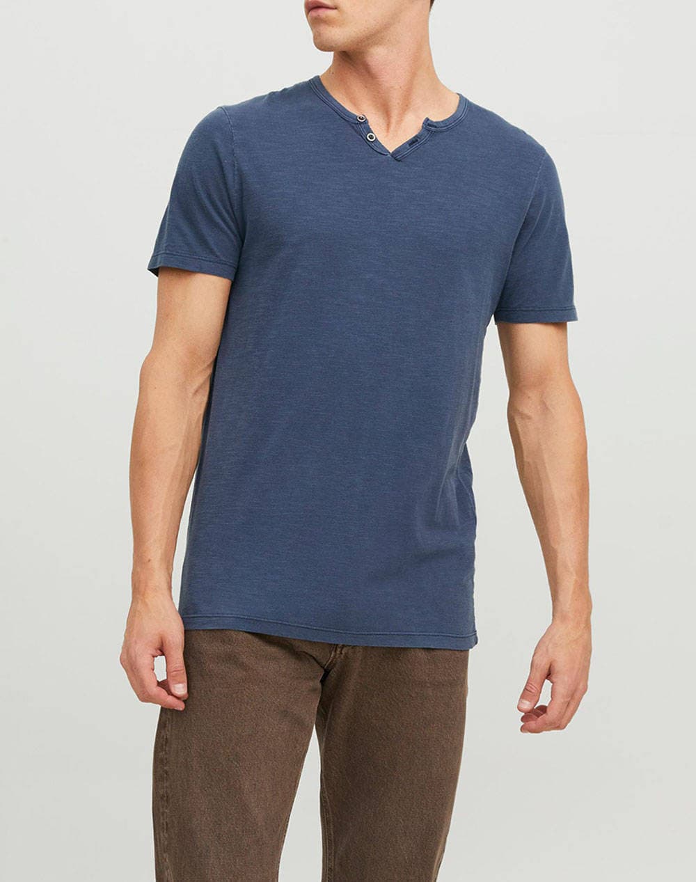 JACK&JONES JJESPLIT NECK TEE 12164972-Crockery Biege