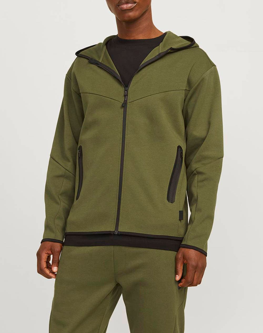 JACK&JONES JCOFUSION SWEAT ZIP HOOD NOOS 12260150-Crockery Biege