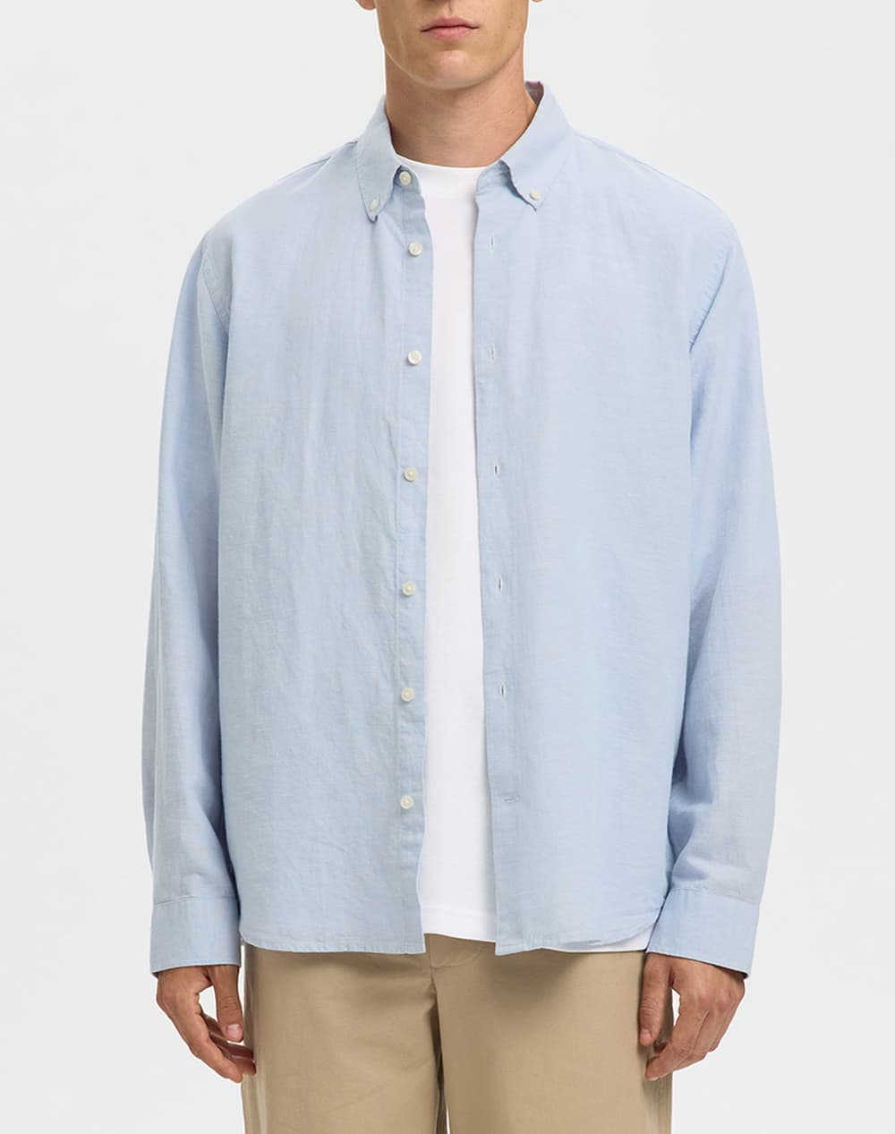 SELECTED SLMREGCLAUS CLAY LINENBLEND LS SHT NOOS 16100084-Dusty BlueMixedwwhite LightBlue