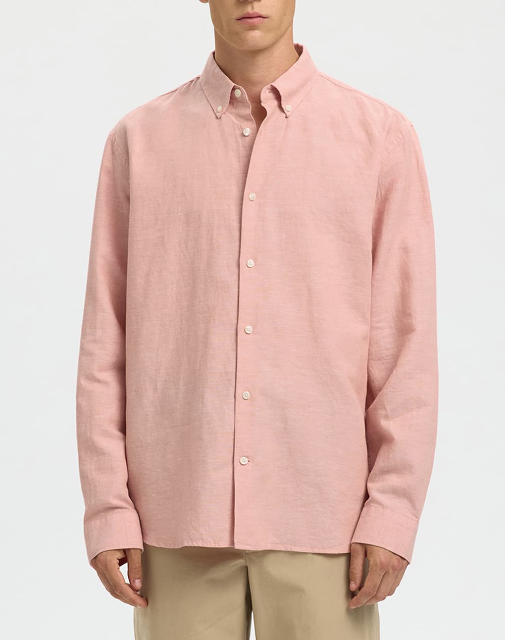 SELECTED SLMREGCLAUS CLAY LINENBLEND LS SHT NOOS 16100084-Rose DawnMixedwwhite Pink