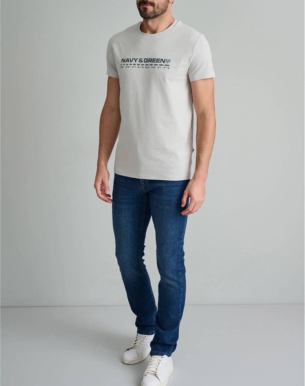 Men's T-Shirts Navy & Green Ecru