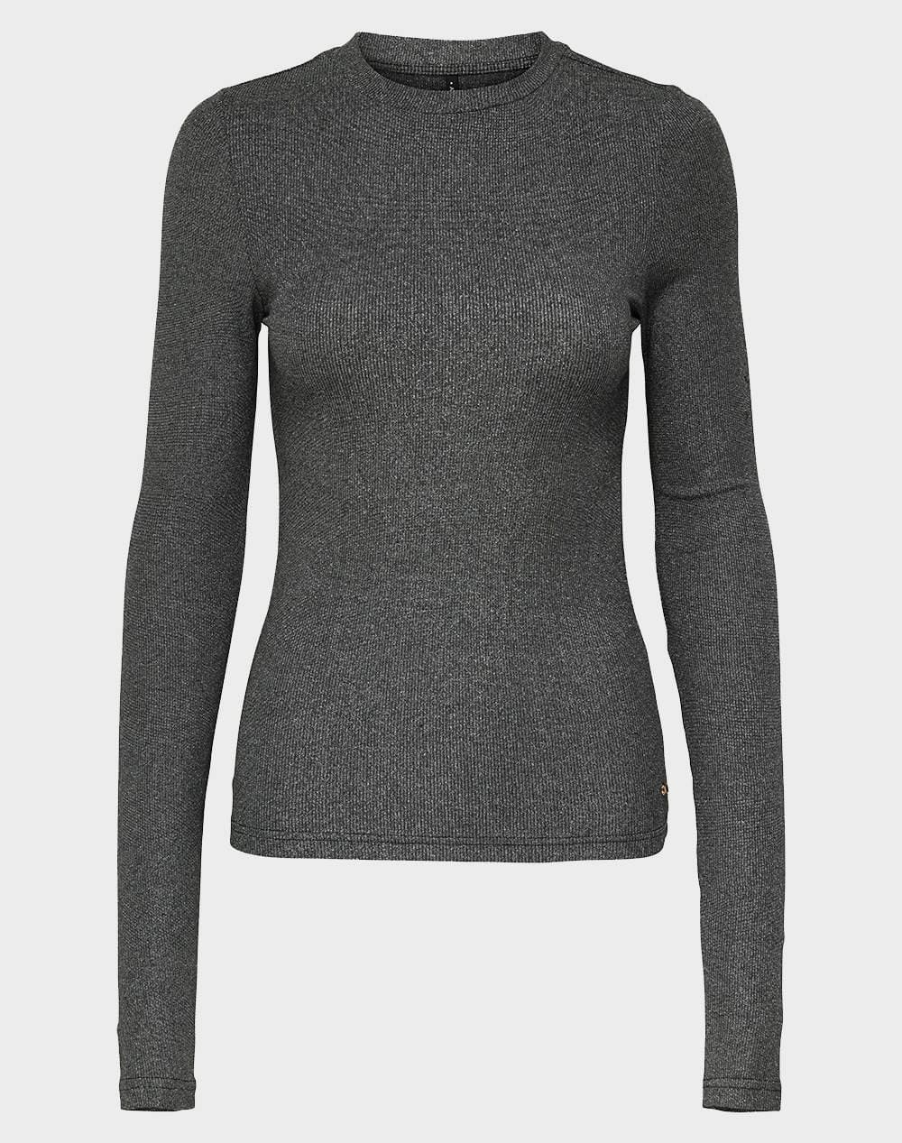 ONLY ONLLENA L/S O-NECK GLITTER RIB TOP JRS 15357897-BlackSilverglittergoldbowbottom DarkGray