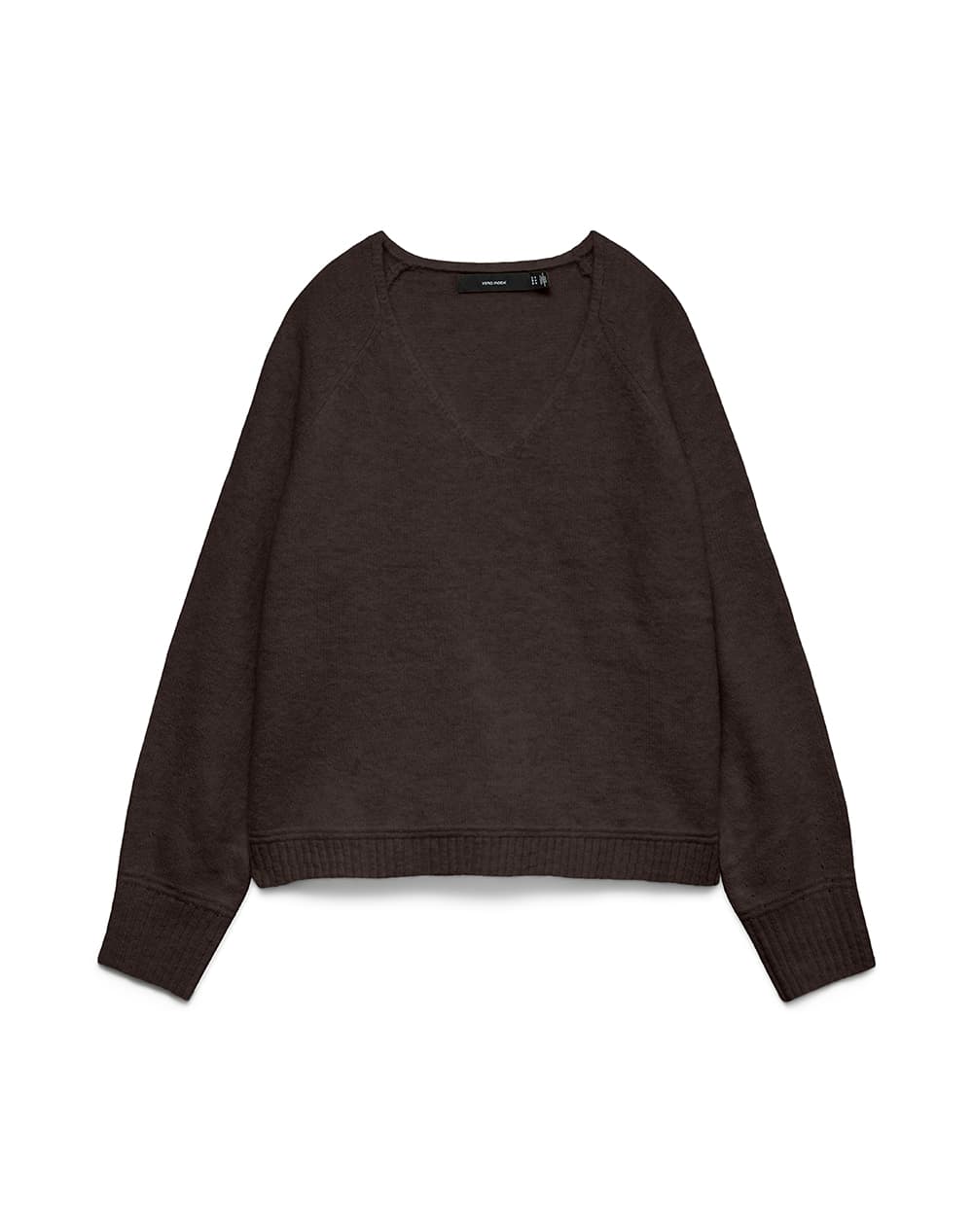 VERO MODA VMAQUARIUS LS V-NECK RAGLAN PULLOVER BF 10331898-Chocolate TorteW.MELANGE DarkBrown