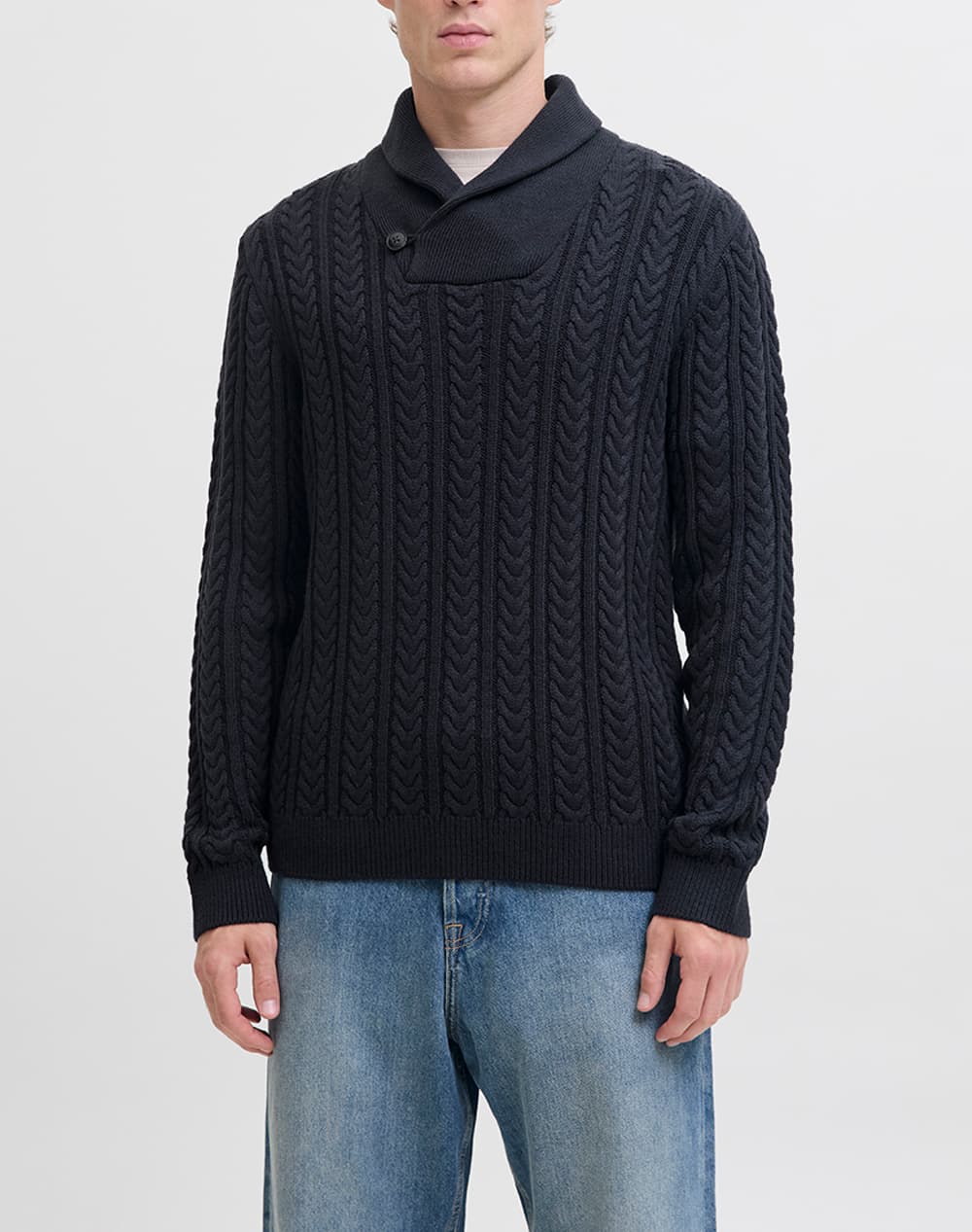 JACK&JONES JPRBLUSEAN KNIT CABLE SHAWL NECK 12283488-Silver LiningMelange Biege