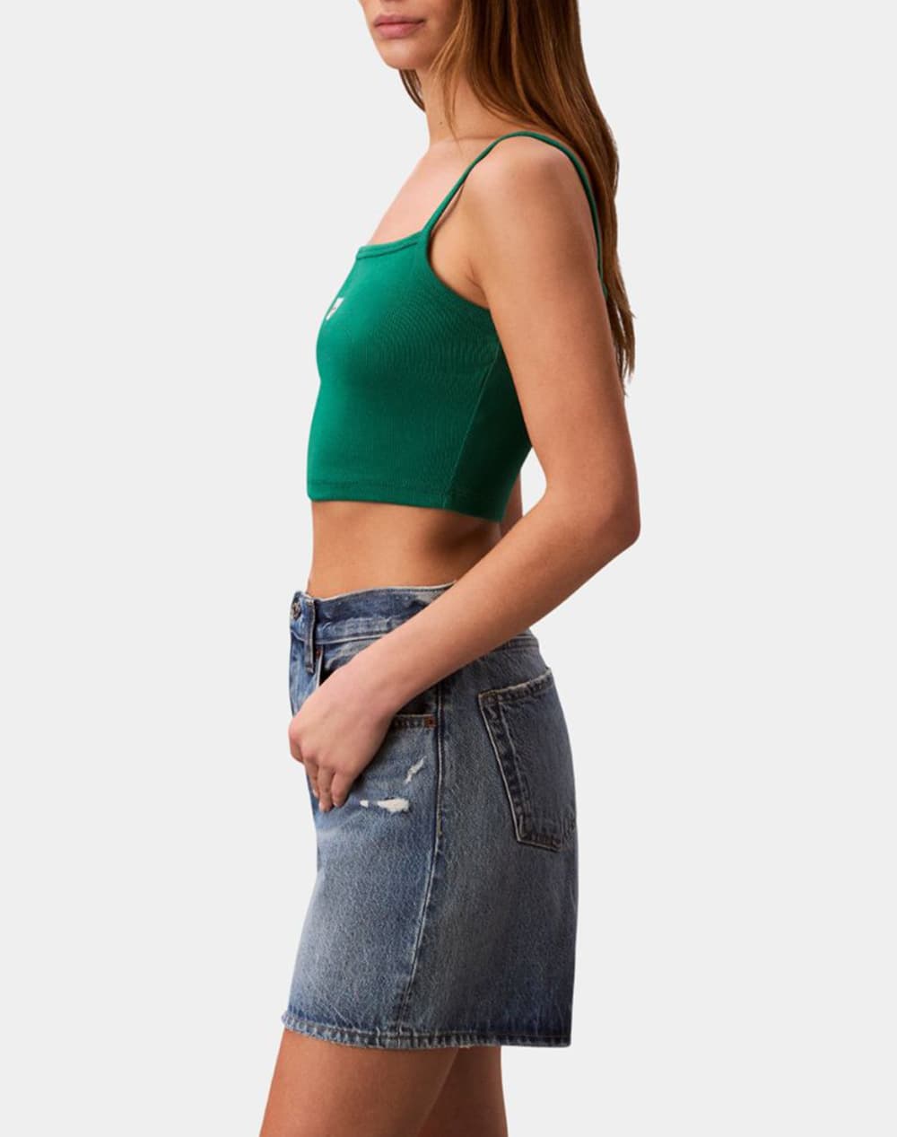 Rib Woven Label Sleeveless Crop Top Women Calvin Klein