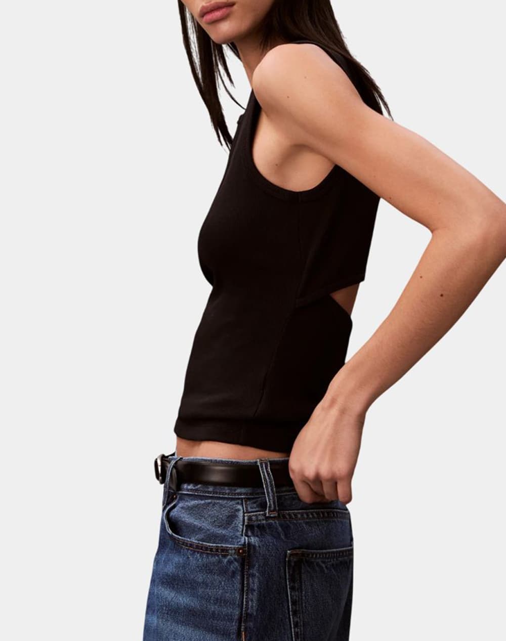 Rib Woven Label Top Women Calvin Klein