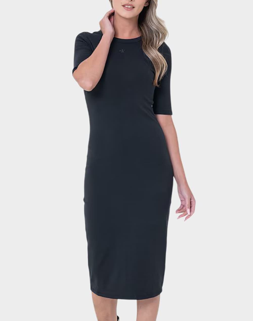 CALVIN KLEIN JEANS HS CTN CONTOUR 1X1 RIB MIDI DRES LV047D217G-UB1 Black