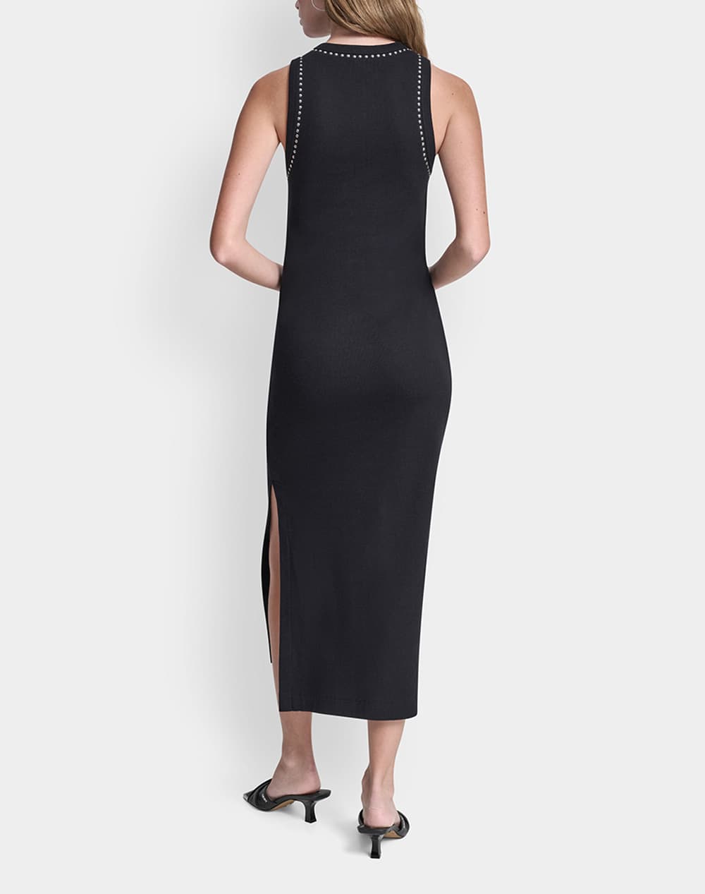 DKNY ΦΟΡΕΜΑ MIDI CREW NECK ΡΙΜΠ LOGO ΤΡΟΥΚΣ ΜΑΥΡΟ