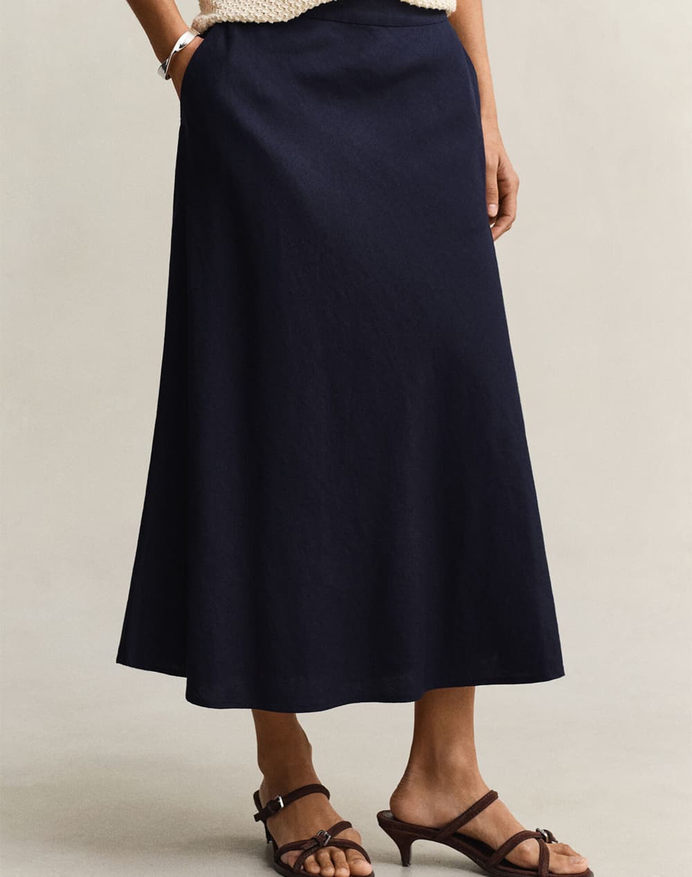 GANT ΦΟΥΣΤΑ FLARED LINEN BLEND SKIRT 3GW4400231-433 DarkBlue