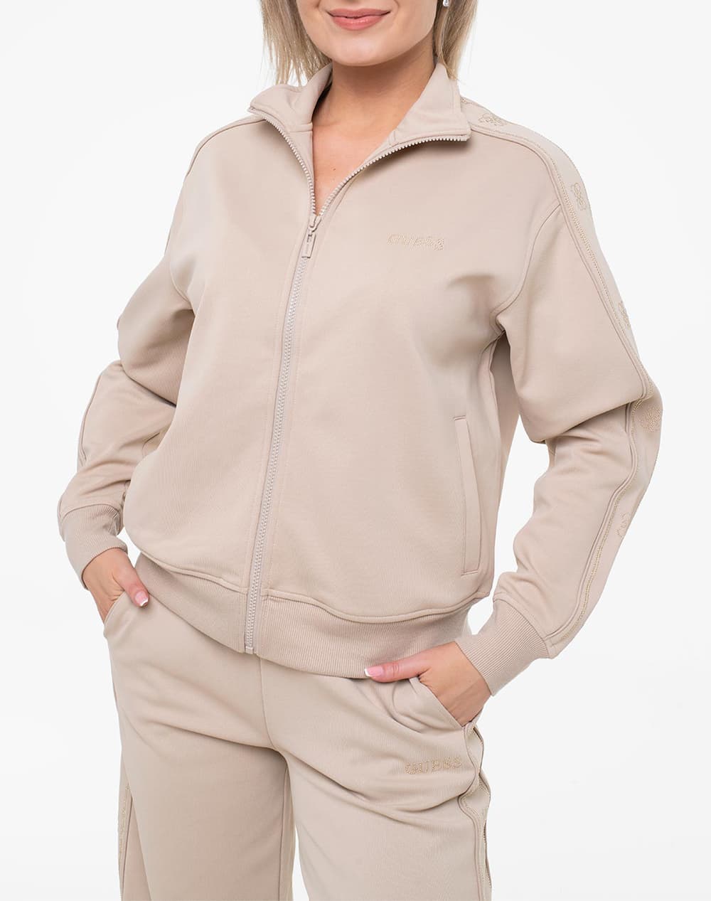 GUESS OCTAVIA HIGH NECK FULL-ZIP SWE ΦΟΥΤΕΡ ΓΥΝΑΙΚΕΙΟ V5BQ15KCX22-G1BW SandyBrown