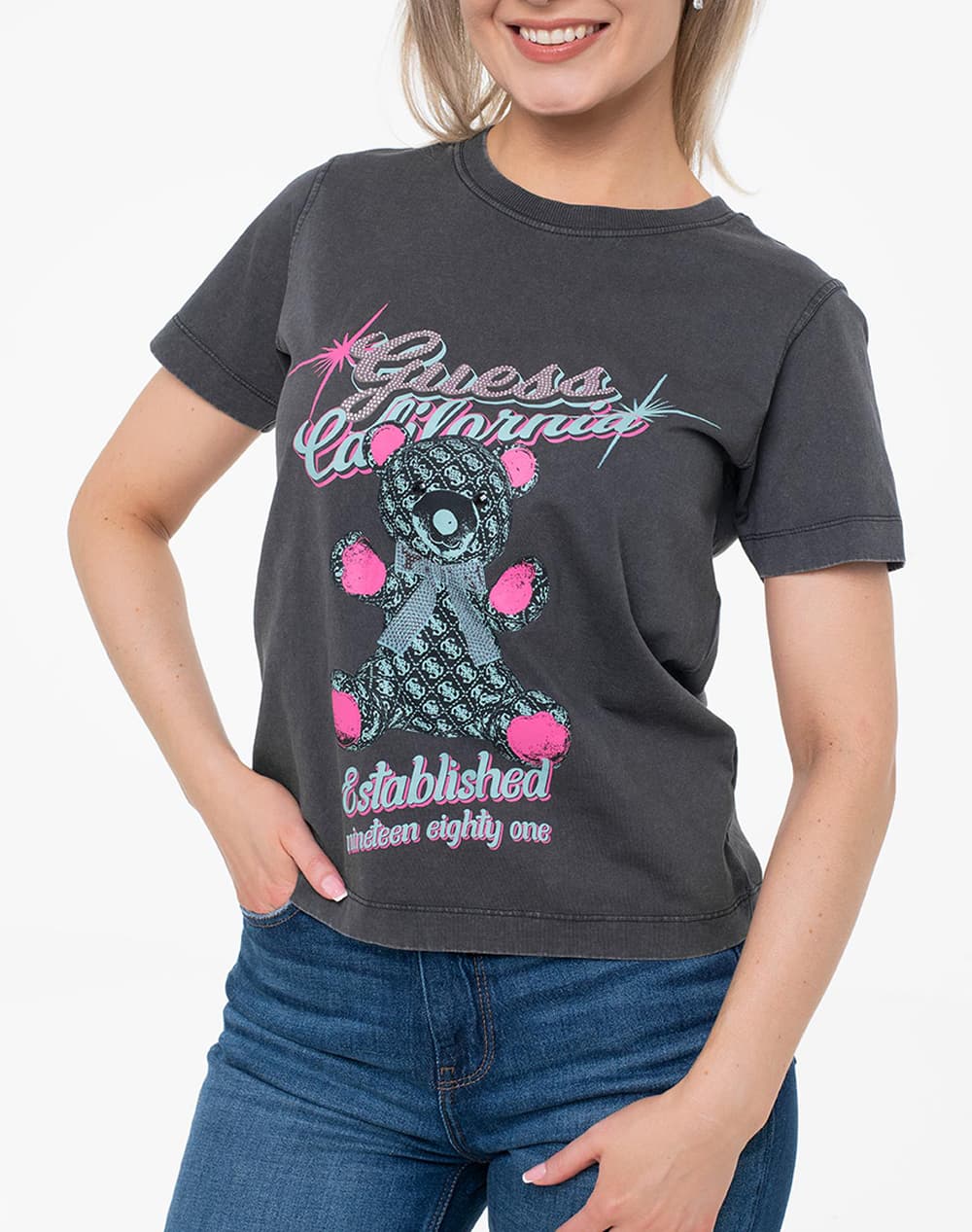 Bear Crew Neck T-Shirt Women Guess