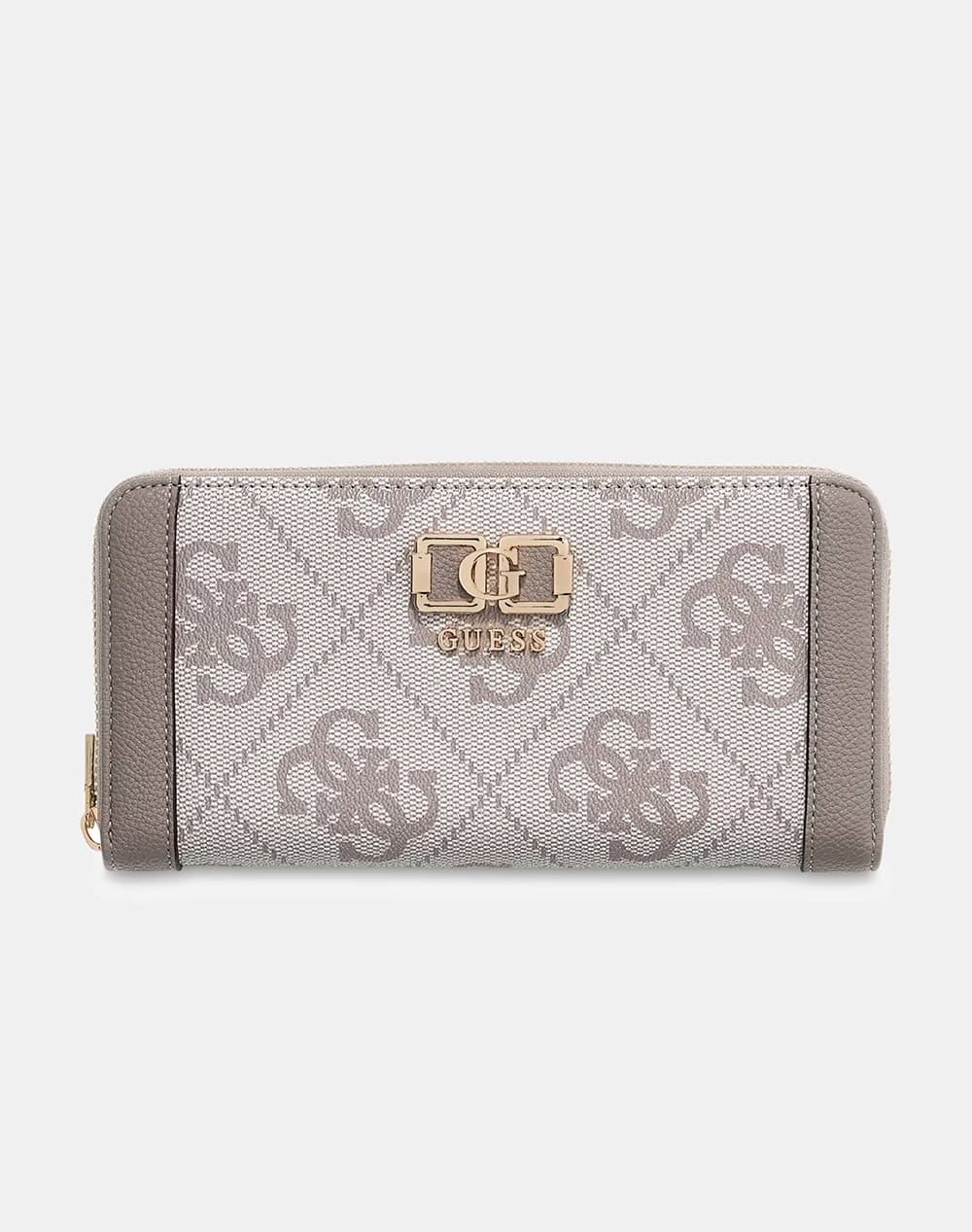 GUESS KARNILLA LOGO SLG LRG ZIP ARND ΠΟΡΤΟΦΟΛΙ ΓΥΝΑΙΚΕΙΟ SWOS9901146-DKO Ecru