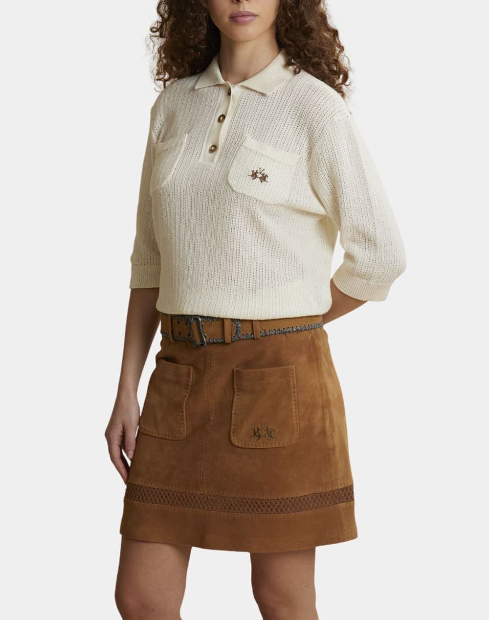 LA MARTINA ΜΠΛΟΥΖΑ ΠΛΕΚΤΗ ΚΜ WOMAN POLO SWEATER COTTON YARN 3LMWCS002-00002 OffWhite