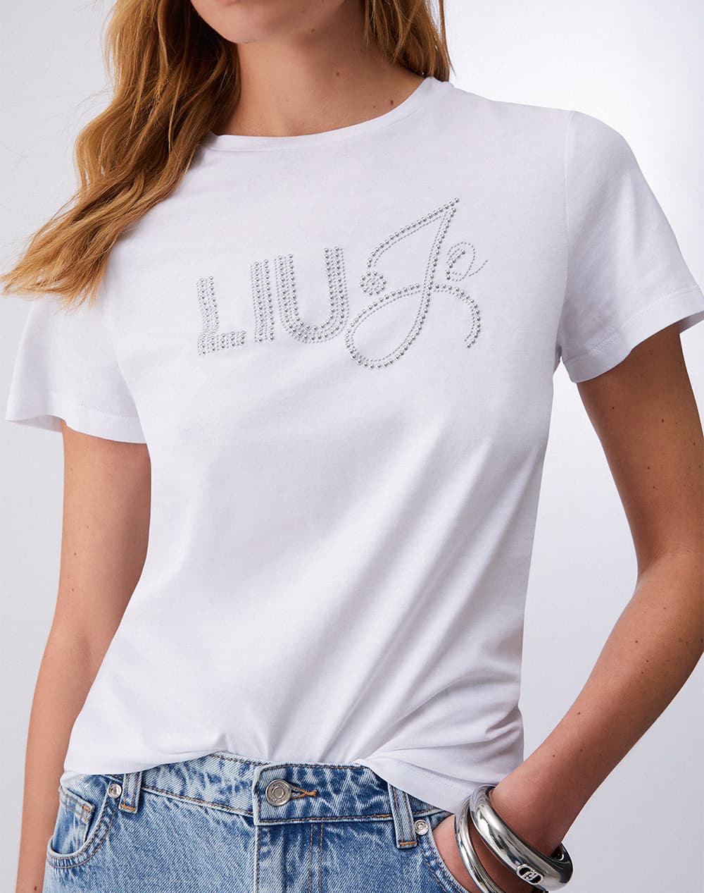 LIU-JO BETTER T-SHIRT LOGO ΣΤΡΑΣ ΛΕΥΚΟ