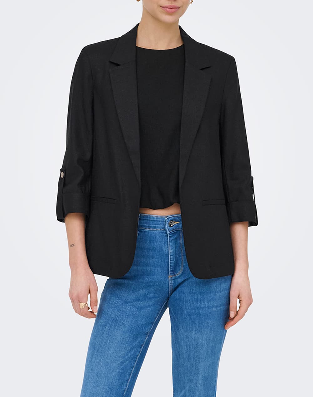 ONLY ONLGOA 3/4 UNLINE LINEN BL BLAZER CC TLR 15363727-BLACK Black