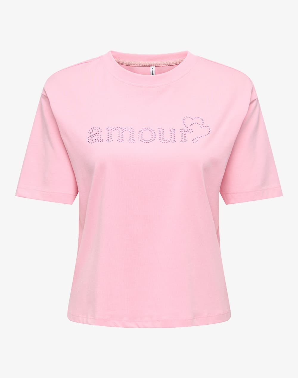 ONLY ONLRHINE S/S BOXY PRINT TOP BOX JRS 15368901-Bright WhiteMoncheriamethystrhinestone White