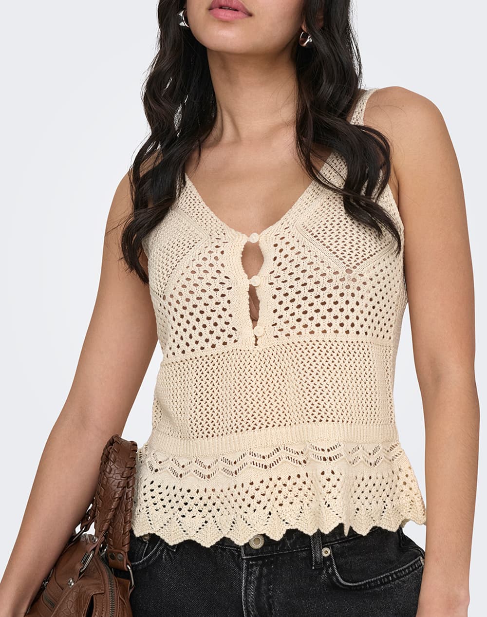 ONLY ONLLISON SL PEPLUM TOP KNT 15369246-MermaidDtmFMOPButton Khaki