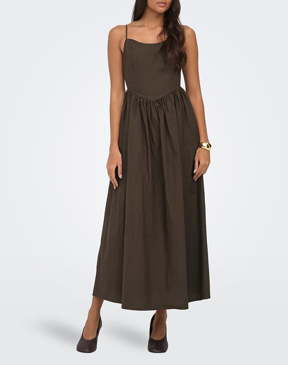 ONLY ONLLIKARA STRAP WAIST LONG DRESS WVN 15371869-Shopping Bag Brown