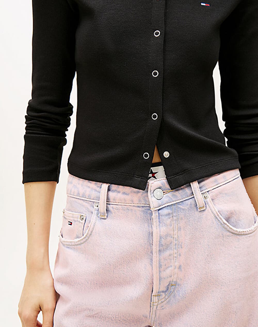 Tommy Jeans Rib Snap Button Longsleeve Slim Fit Blouse Women