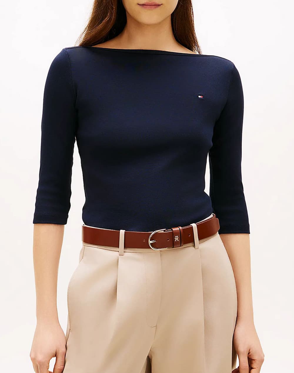 TOMMY HILFIGER NEW CODY SLIM BOAT-NK 3/4SLV WW0WW40589-02Z Ecru