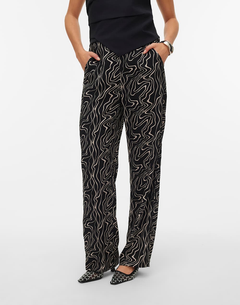 VERO MODA VMEASY JOY HW WIDE PANTS WVN GA 10297357-BlackDana Black