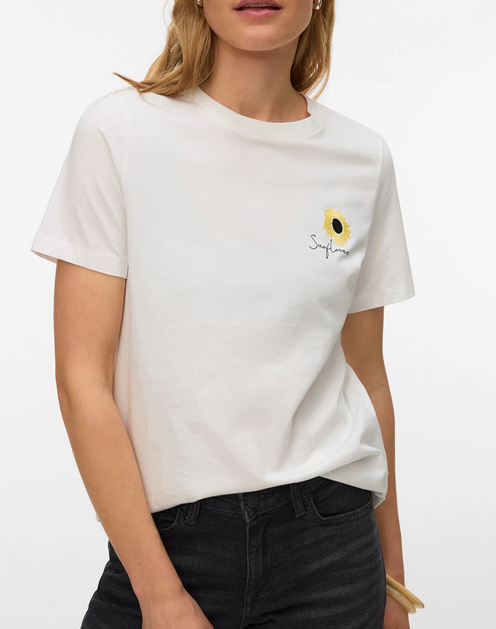 VERO MODA VMULLA PAULINA SS TOP BOX JRS 10338420-Snow WhiteSUNFLOWER OffWhite