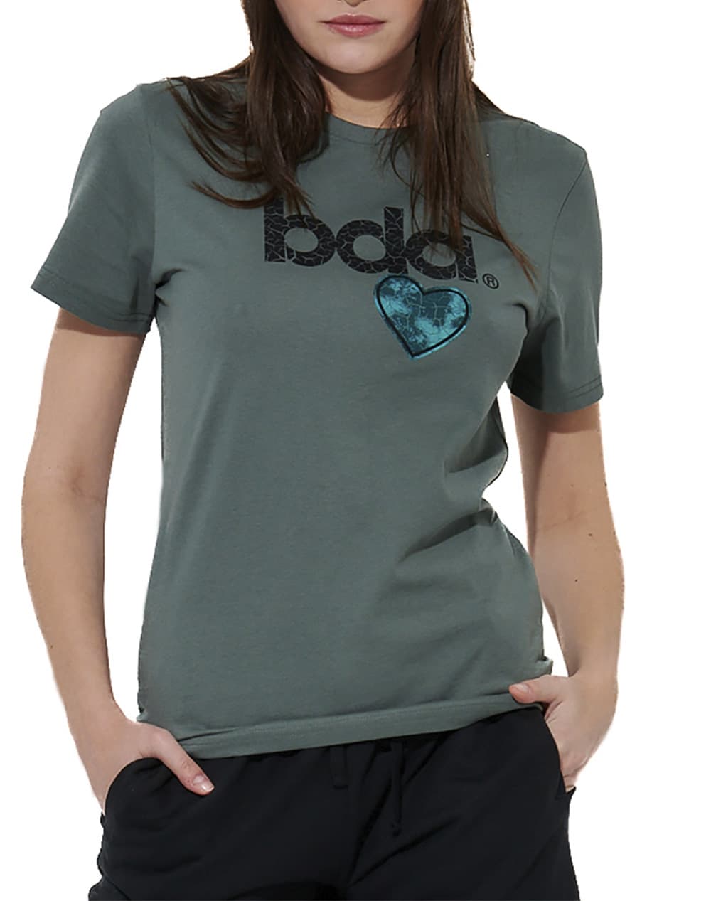 BODY ACTION WOMEN''S LOGO T-SHIRT 051618-01-Balsam Green DarkGreen
