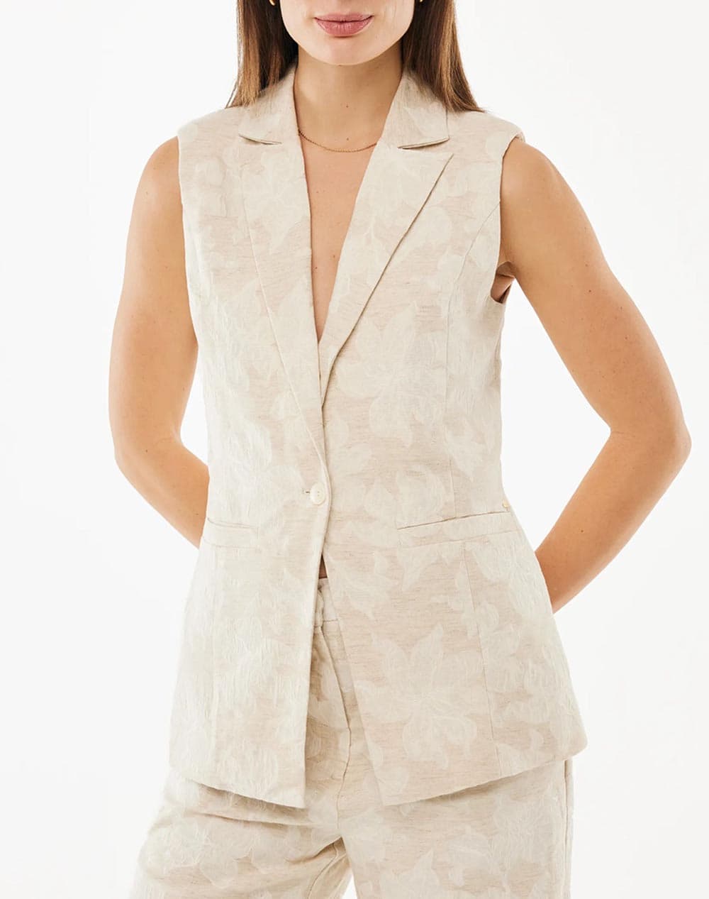 MEXX Flower jacquard sleeveless blazer MF006000461W-131308 Biege